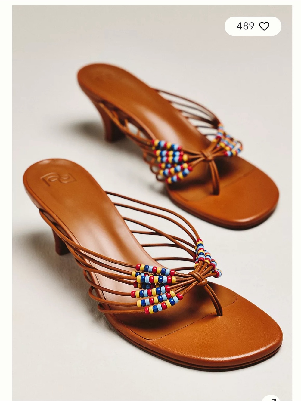 Reformation Jessica Tan Beaded Strappy Kitten Heel Sandals